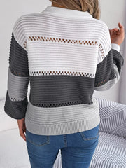 Color block knit henley sweater - View 8 | TEVQA