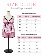 Pink satin cami and shorts pajama set with heart print and lace trim - View 8 | TEVQA