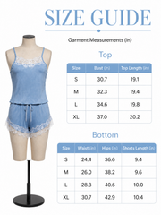 Light blue women's lace trim pajama set - View 8 | TEVQA