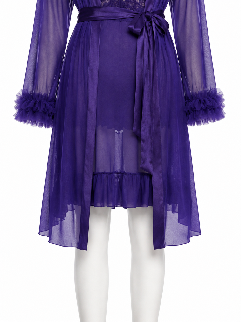 Women's pajama set with lace trim and ruffled cuffs - View 8 | TEVQA