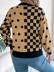 Gray Polka Dot & Checkerboard Knit Sweater - View 15 | TEVQA