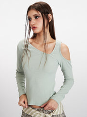 Mint Green Asymmetrical Cold Shoulder Top