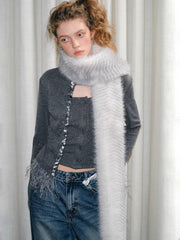 Silver Snow Faux Fur Scarf Extra Long Winter Neck Warmer