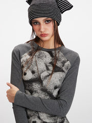 Vintage Grey Raglan Bear Graphic Top