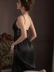 Lace Splicing Satin Robe & Slip Dress Set