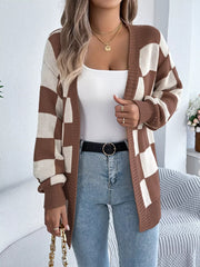 Burgundy Checkerboard Knit Cardigan - View 11 | TEVQA
