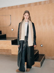 Color Block Wool Blend Knit Scarf Beige