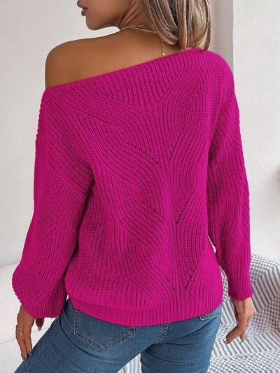 Off Shoulder Lantern Sleeve Knit Sweater - View 16 | TEVQA