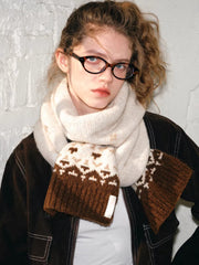 Vintage Fair Isle Wool Blend Scarf Beige Brown