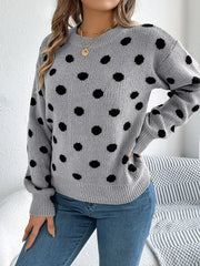 Camel Polka Dot Knit Sweater - View 17 | TEVQA
