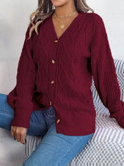 Pink cable knit button down cardigan - View 11 | TEVQA