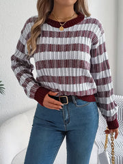 Vintage Lantern Sleeve Knit Sweater - Burgundy - TEVQA