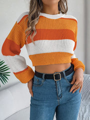Sunset Boulevard Color Block Knit Crop Sweater - TEVQA