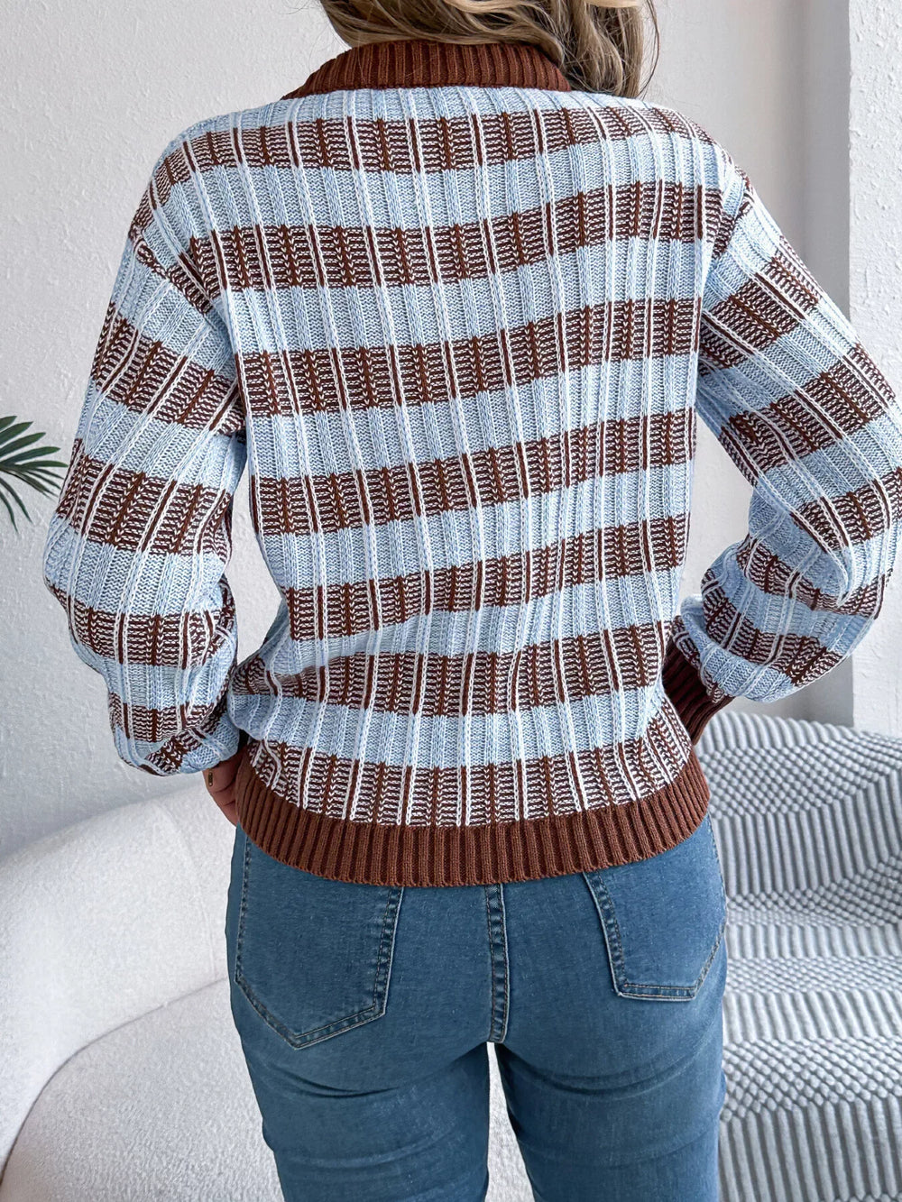 Vintage Lantern Sleeve Knit Sweater - Burgundy - TEVQA