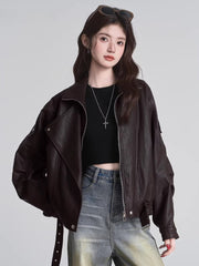 Oversized Faux Leather Moto Jacket Black