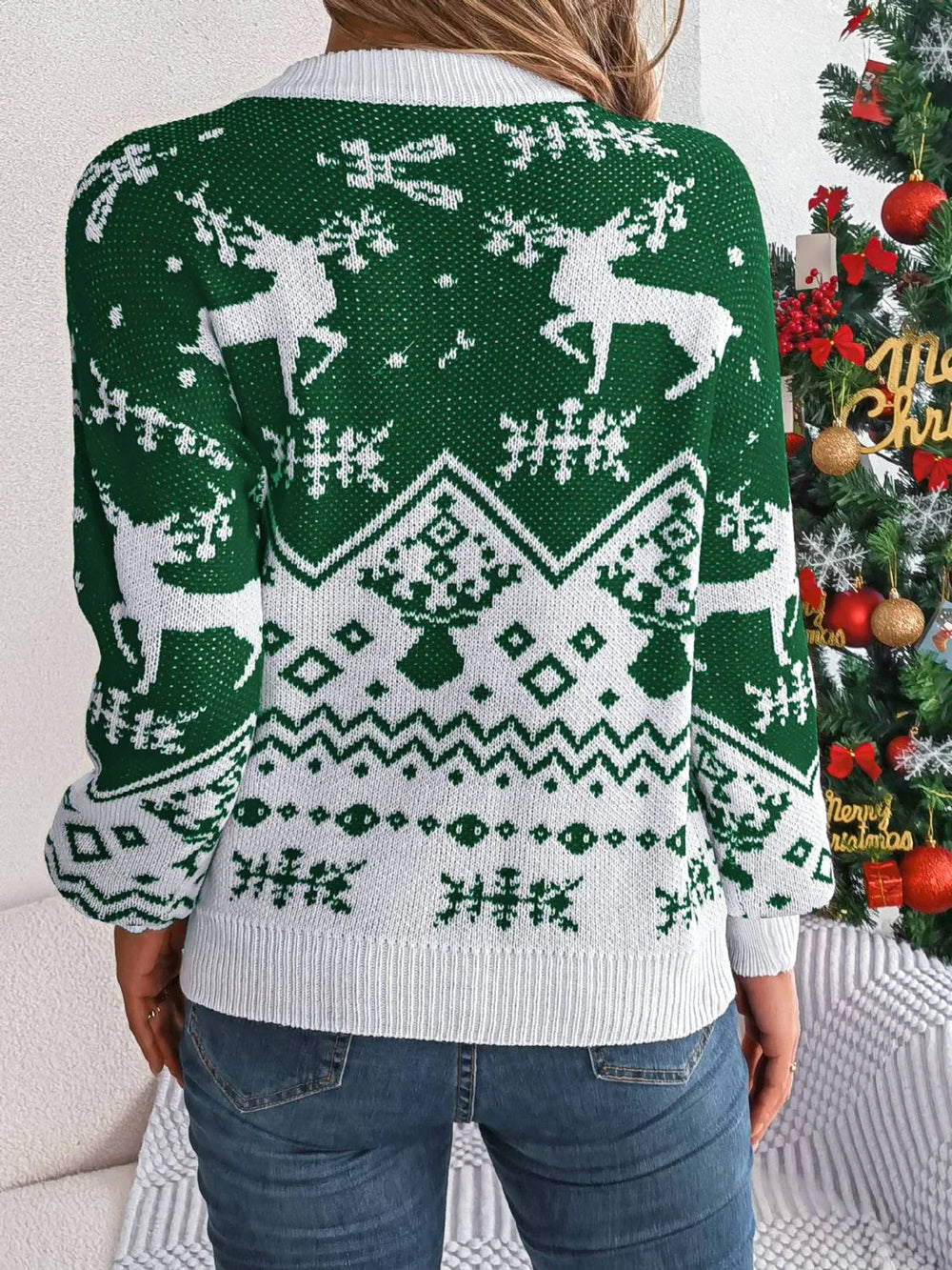 Classic Red Fair Isle Reindeer Christmas Sweater - View 7 | TEVQA