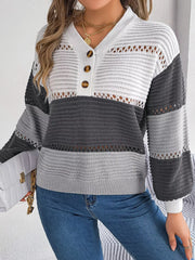 Color block knit henley sweater - View 7 | TEVQA