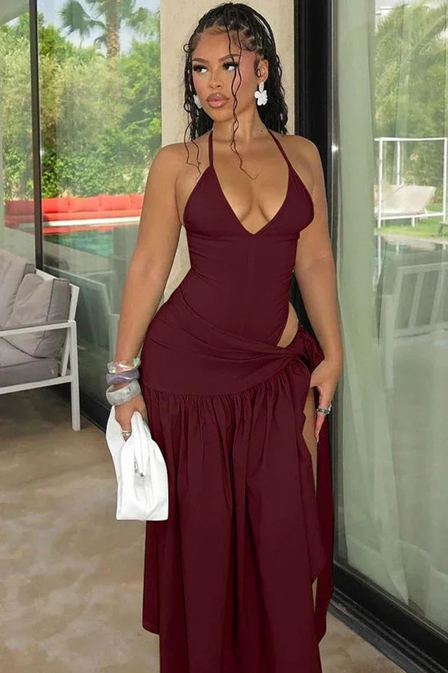 V-Neck Bodysuit Wrap Skirt Set - TEVQA