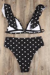 High Waist Polka Dot Bikini with Ruffle Trim - View 13 | TEVQA