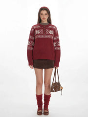 Vintage Red Fair Isle Henley Sweater - TEVQA