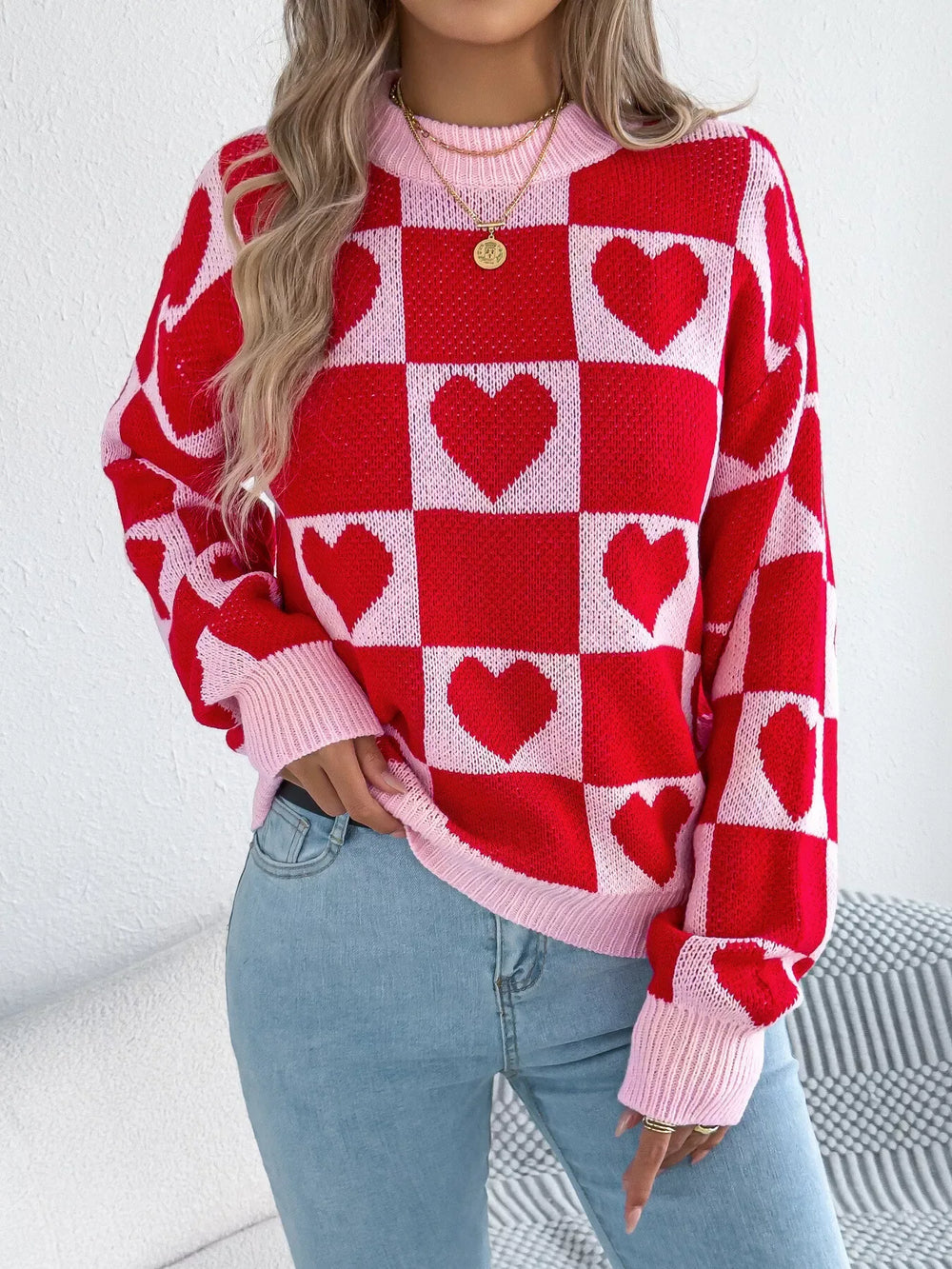 Heart Checkerboard Sweater - View 13 | TEVQA