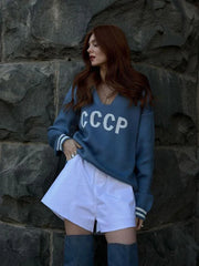Retro Red CCCP Varsity Sweater - TEVQA