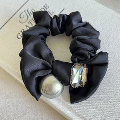 Crystal & Sphere Charm Satin Bow Scrunchie (3.5 Inch)