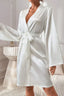 White Satin Bride Robe with Gold Embroidery & Crown, Wedding Day Kimono - Bridal Party Gift - TEVQA