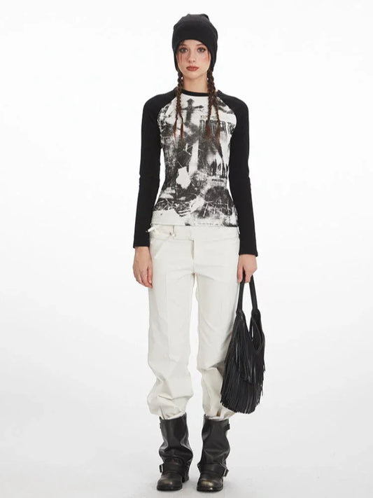 Y2K Grunge Aesthetic Graphic Raglan Tee - TEVQA