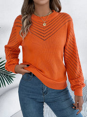 White Hollow Out Pointelle Knit Sweater - TEVQA