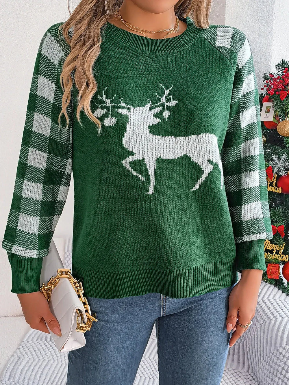 Festive Reindeer Knit Pullover Sweater - View 14 | TEVQA