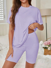 Oversized crew neck t-shirt and biker shorts lounge set - View 11 | TEVQA