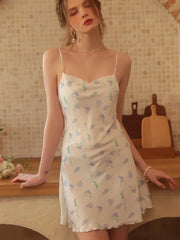 Morning Tulip | Cowl Neck Floral Satin Slip Dress - TEVQA