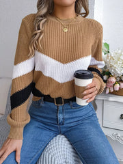Women's Color Block Chevron Knit Sweater - TEVQA