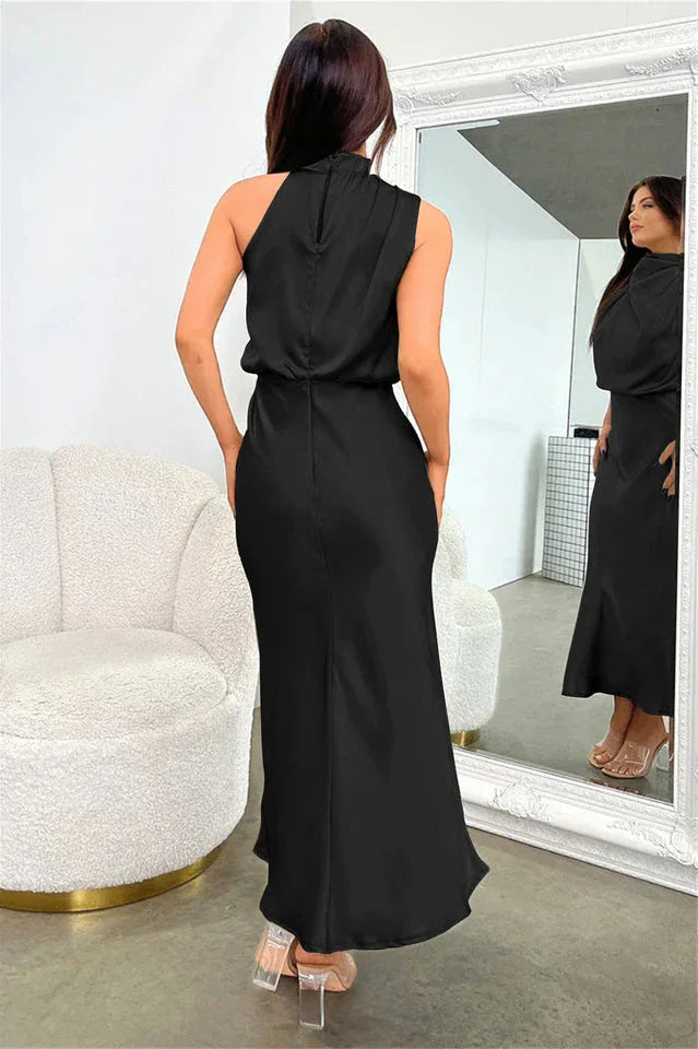 Satin Halter Neck Midi Dress - View 29 | TEVQA