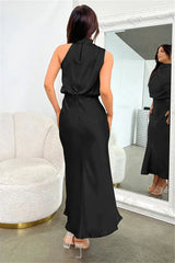 Satin Halter Neck Midi Dress - View 29 | TEVQA