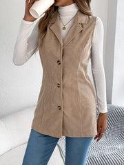 Beige Corduroy Button Down Vest - TEVQA