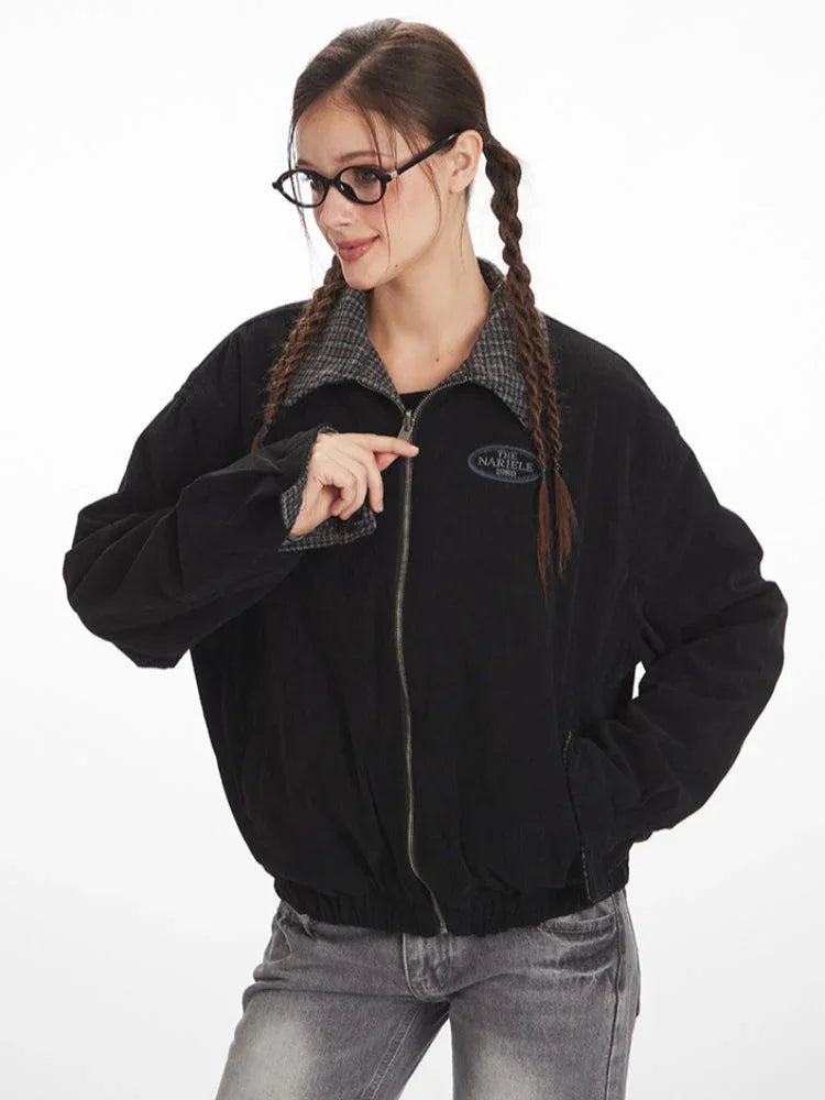 Vintage Reversible Plaid Bomber Jacket - TEVQA