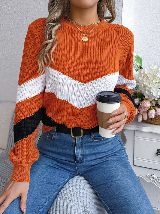 Women's Color Block Chevron Knit Sweater - TEVQA