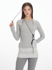 Vintage Grey Ribbed Henley Top