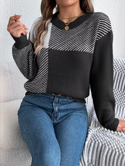 Modern Geometric Khaki Knit Sweater - TEVQA