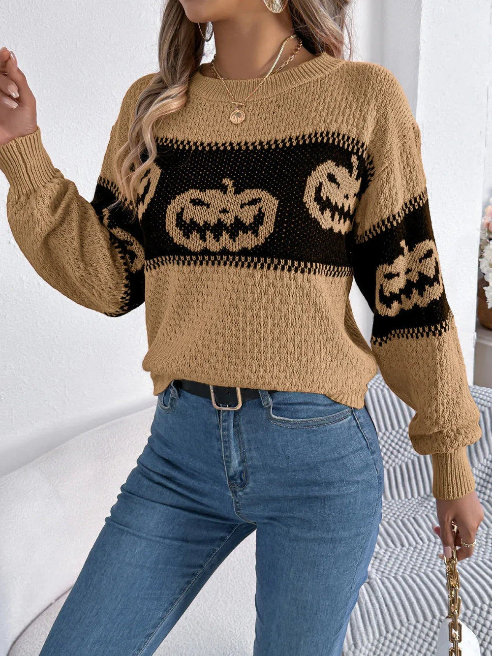 Festive Pumpkin Patch Knit Sweater - View 11 | TEVQA