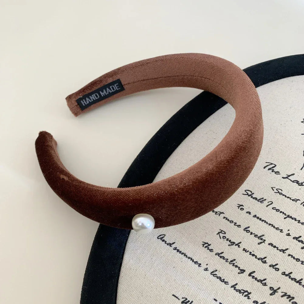 Padded velvet headband with a single pearl accent - View 8 | TEVQA