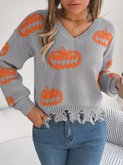 Distressed Pumpkin Knit Sweater - View 8 | TEVQA