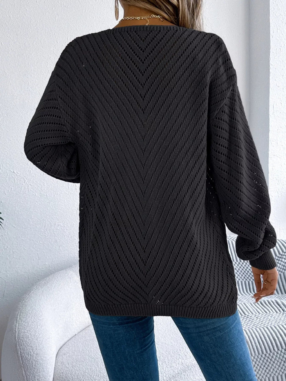 Ethereal White Pointelle Knit Cardigan - View 8 | TEVQA