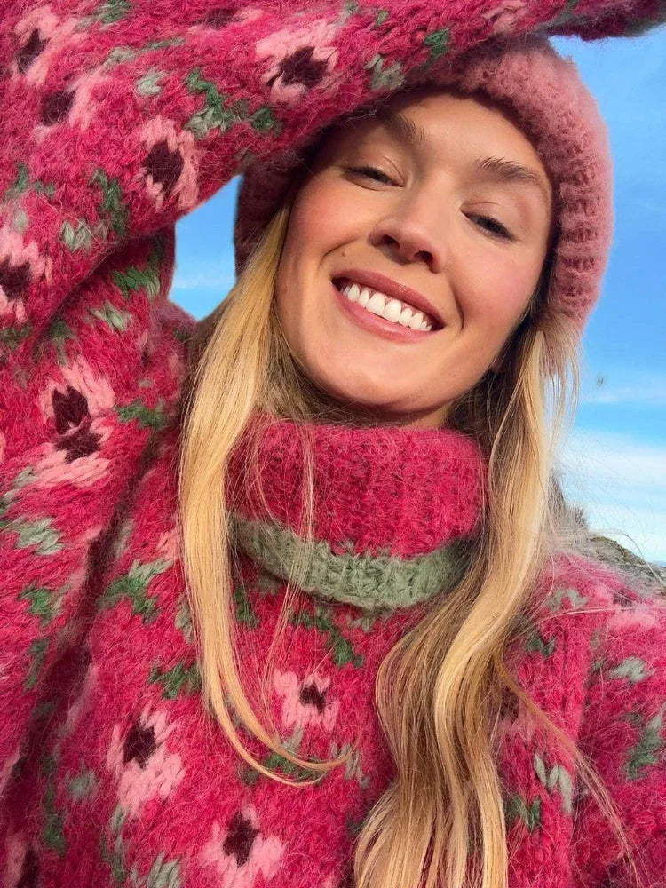 The Nordic Bloom Chunky Knit Sweater - TEVQA