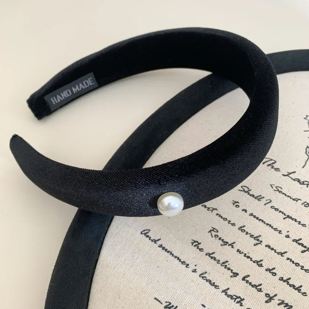 Padded velvet headband with a single pearl accent - View 6 | TEVQA