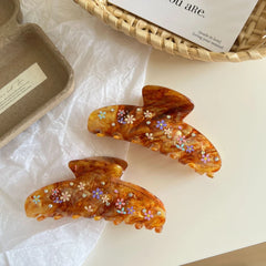 Floral & Rhinestone Inlaid Acetate Hair Claw Clip (4 Inch)