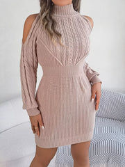 Green Cold Shoulder Cable Knit Sweater Dress - View 9 | TEVQA