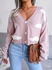 Daydream Sky Cloud Print Knit Cardigan - TEVQA